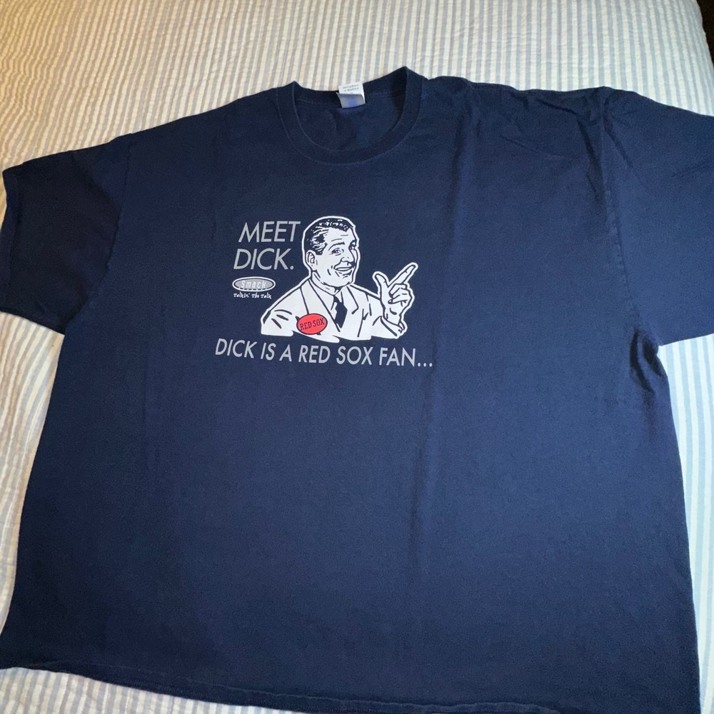 Gildan Ultra Cotton Mens 3XL Navy Blue Red‎ Sox Fan Graphic T Shirt
